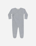 Quincy Mae - Wrap Knit Footie Heathered Dusty Blue: 3-6M