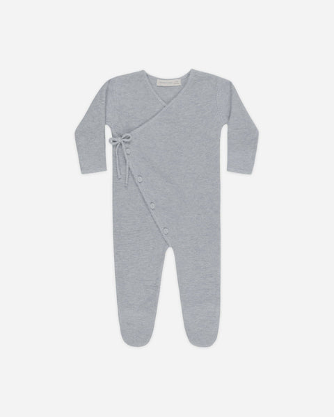 Quincy Mae - Wrap Knit Footie Heathered Dusty Blue: 3-6M