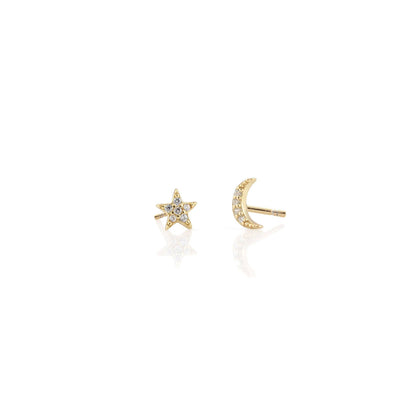 Kris Nations - Star and Moon Crystal Stud Earrings: 18K Gold Vermeil