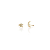 Kris Nations - Star and Moon Crystal Stud Earrings: 18K Gold Vermeil