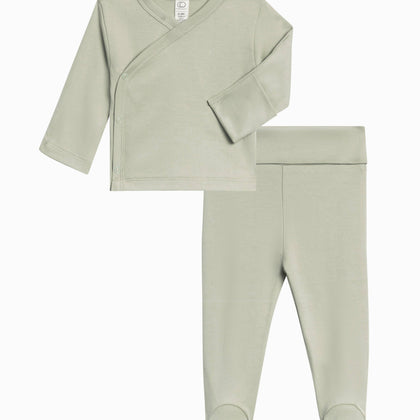 Colored Organics - Riley 2 Piece Kimono Wrap Top and Pant Set: Mint / 3-6M