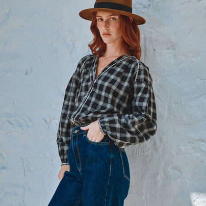 Emile et Ida Women Black Check Blouse ~ Soho