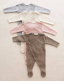 Quincy Mae - Wrap Knit Footie Heathered Dusty Blue: 3-6M