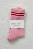 Le Bon Shoppe - Embroidered Boyfriend socks: Amour Pink + Heart