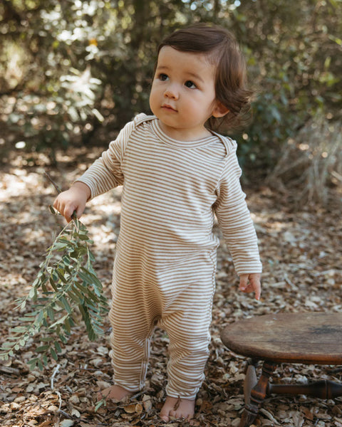 Go Gently Nation Rib Romper ~ Camel Stripe