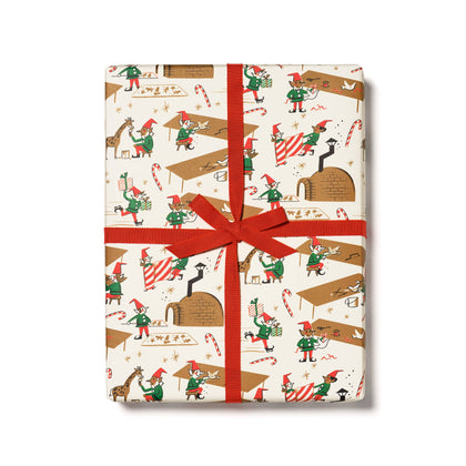 Red Cap Cards - Santa's Workshop holiday wrapping paper: Single