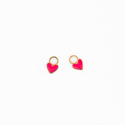 Pip Pop Post - Enamel Heart Charm: Neon Pink / Pair
