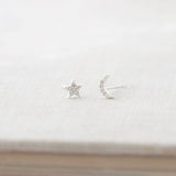 Kris Nations - Star and Moon Crystal Stud Earrings: 18K Gold Vermeil