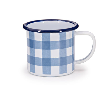 Crow Canyon Home - Max Humphrey x CCH Gingham Enamelware 12 oz Mug: Blue