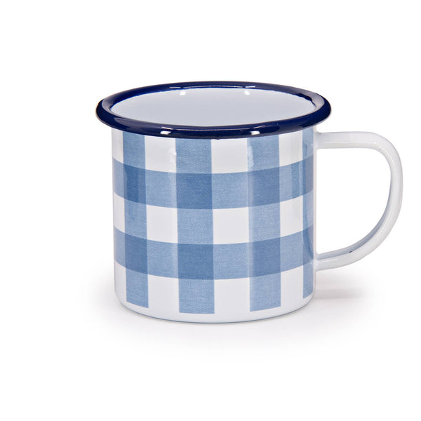 Crow Canyon Home - Max Humphrey x CCH Gingham Enamelware 12 oz Mug: Blue