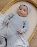 Quincy Mae - Wrap Knit Footie Heathered Dusty Blue: 3-6M