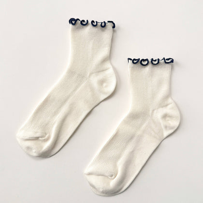 Le Bon Shoppe - The Petite Ruffled Modal Socks ~ SOFT WHITE / NAVY