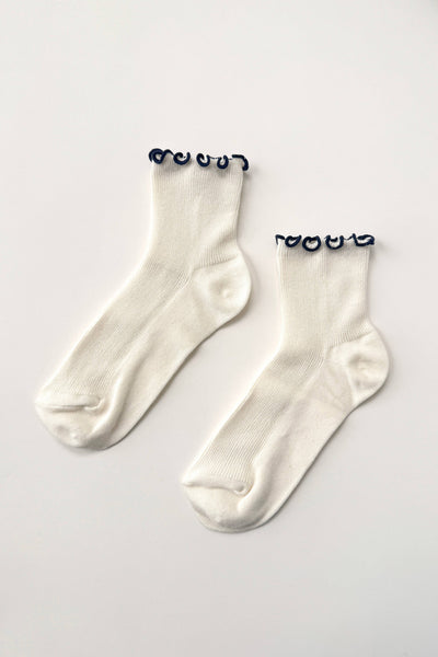 Le Bon Shoppe - The Petite Ruffled Modal Socks ~ SOFT WHITE / NAVY
