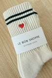 Le Bon Shoppe - Embroidered Boyfriend socks: Amour Pink + Heart