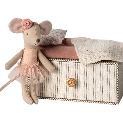 Maileg Little Sister Ballerina Mouse in Daybed