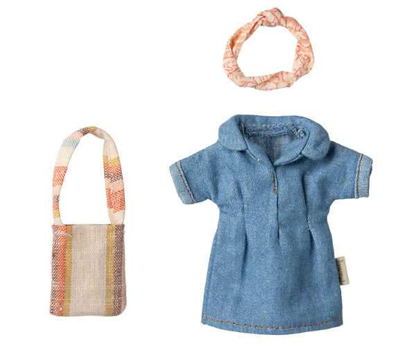 Maileg Petite Couture Denim Dress & Bag for Mum Mouse