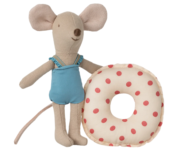 Maileg Little Sister Beach Mouse with Float ~ Red Dot