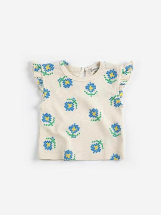 Bobo Choses Pixel Flowers all over ruffled top