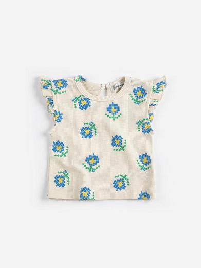 Bobo Choses Pixel Flowers all over ruffled top