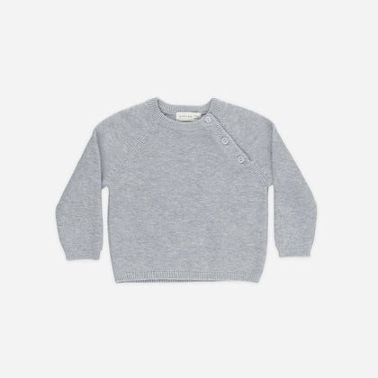 Quincy Mae - Bailey Knit Sweater Heathered Dusty Blue: 12-18M
