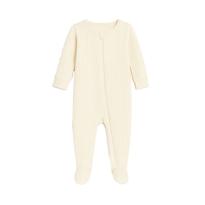 Colored Organics - Maya Brushed Back Pointelle Footed Zipper Sleeper: Ivory / 3-6M