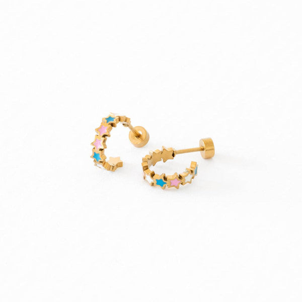 Pip Pop Post - Star Huggie Stud Earrings - Hypoallergenic, Flat Back, Girl : Pair