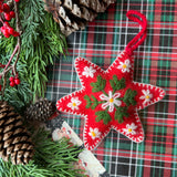 Ornaments 4 Orphans - Red Six Pointed Star Embroidered Wool Christmas Ornament