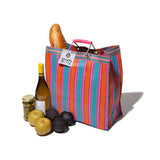 RECYCLED PLASTIC STRIPE BAG - Square: Red x Blue