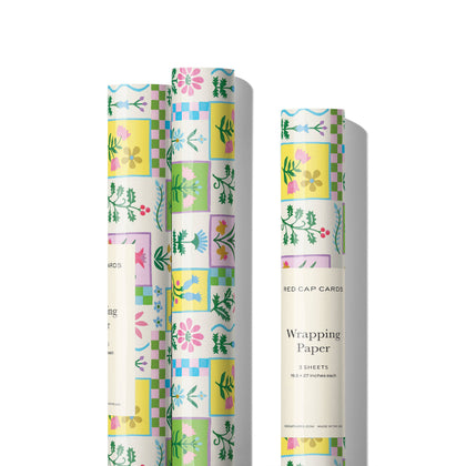 Red Cap Cards - Retro Flower wrapping paper: Rolls of 3 sheets