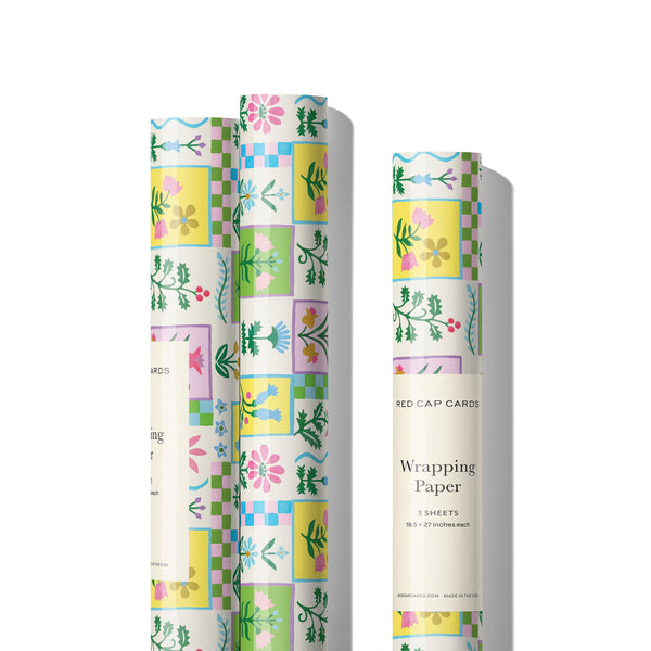 Red Cap Cards - Retro Flower wrapping paper: Rolls of 3 sheets