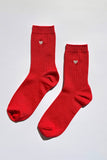 Le Bon Shoppe - Embroidered Her Socks - Mercerized Combed Cotton Rib: Classic Red + Heart