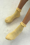 Le Bon Shoppe - Ruffled Hugger Crew Socks  (Wholesale): BANANA CREAM / RED