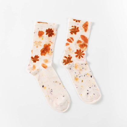 adb_botanical color - Flower Power Cotton Crew Socks: Cream Floral