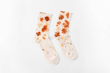 Flower Power Cotton Crew Socks: Cream Floral