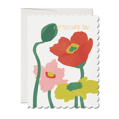 Red Cap Cards - Scalloped Poppy thank you greeting card: Singles