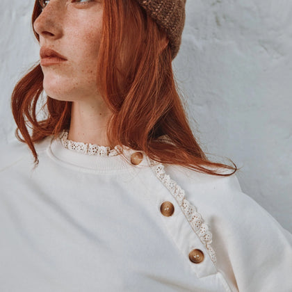 Emile et Ida Women Ecru English Embroidery Sweater ~ Cream