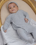 Quincy Mae - Wrap Knit Footie Heathered Dusty Blue: 3-6M