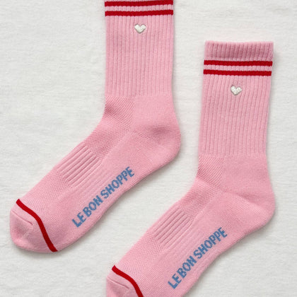 Le Bon Shoppe - Embroidered Boyfriend socks: Amour Pink + Heart