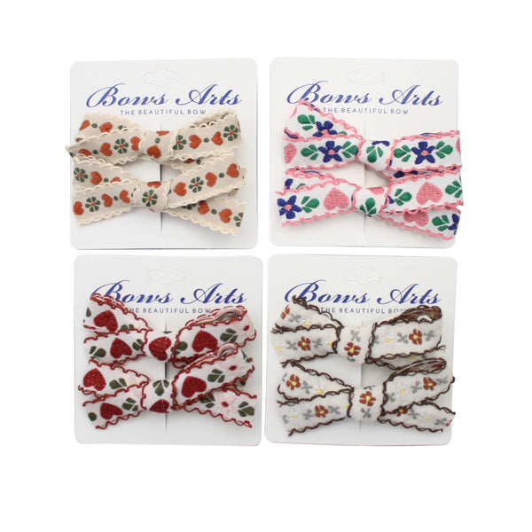 Bows Arts - Rustic Cottage Bow Clips: Pink/Navy