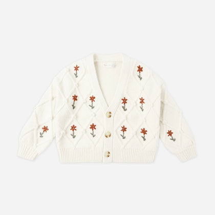 Rylee + Cru Boxy Crop Cardigan ~ Winter Daisy Emb