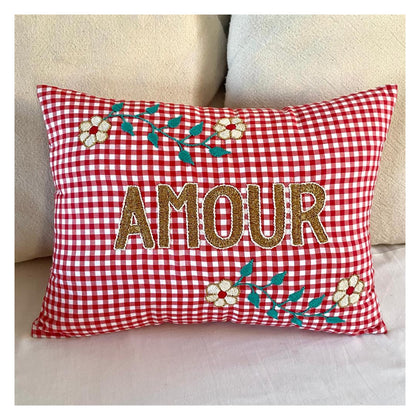 CSAO Embroidered Amour Pillow ~ Red Gingham