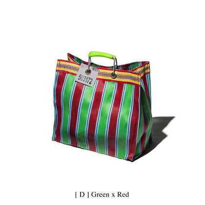 RECYCLED PLASTIC STRIPE BAG - Square: Green x Red