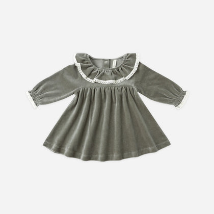 Quincy Mae Velour Baby Dress ~ Forest