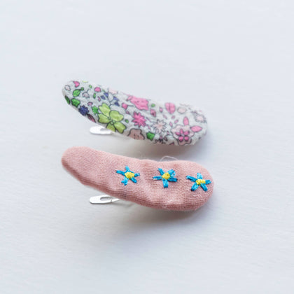 Tangle Shiny Stars - Embroidered non-slip hair clip (Pink and flowers)