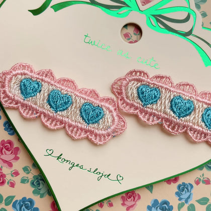 Konges 2 Pack Heart Embroidery Hair Clip ~ Buttercream