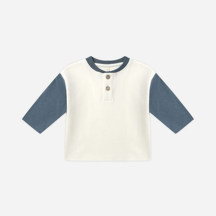 Quincy Mae Long Sleeve Henley Tee ~ Ocean