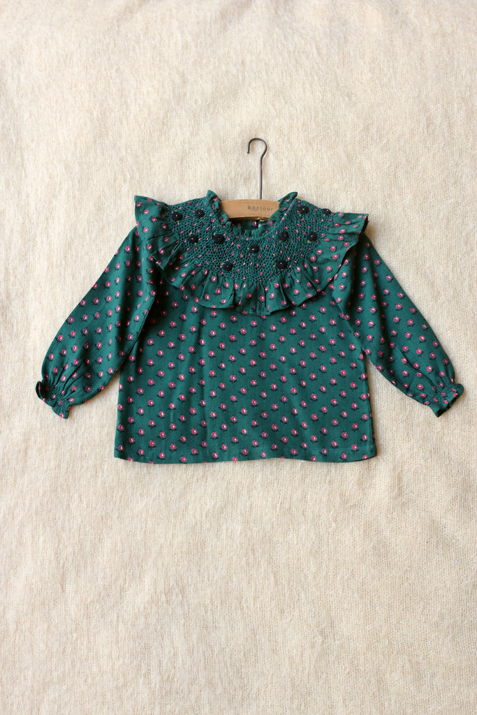 Bonjour Diary Provencal Print Blouse with Handsmocked Collar | Wee