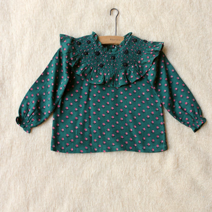 Bonjour Diary Provencal Print Blouse with Handsmocked Collar