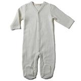 Tane Pointelle V-neck Footie with Center Snaps ~ Eco White