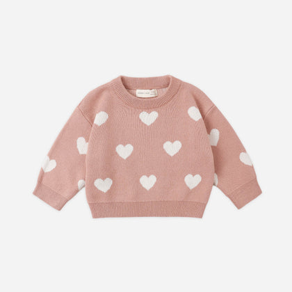 Quincy Mae Heart Knit Sweater ~ Pink